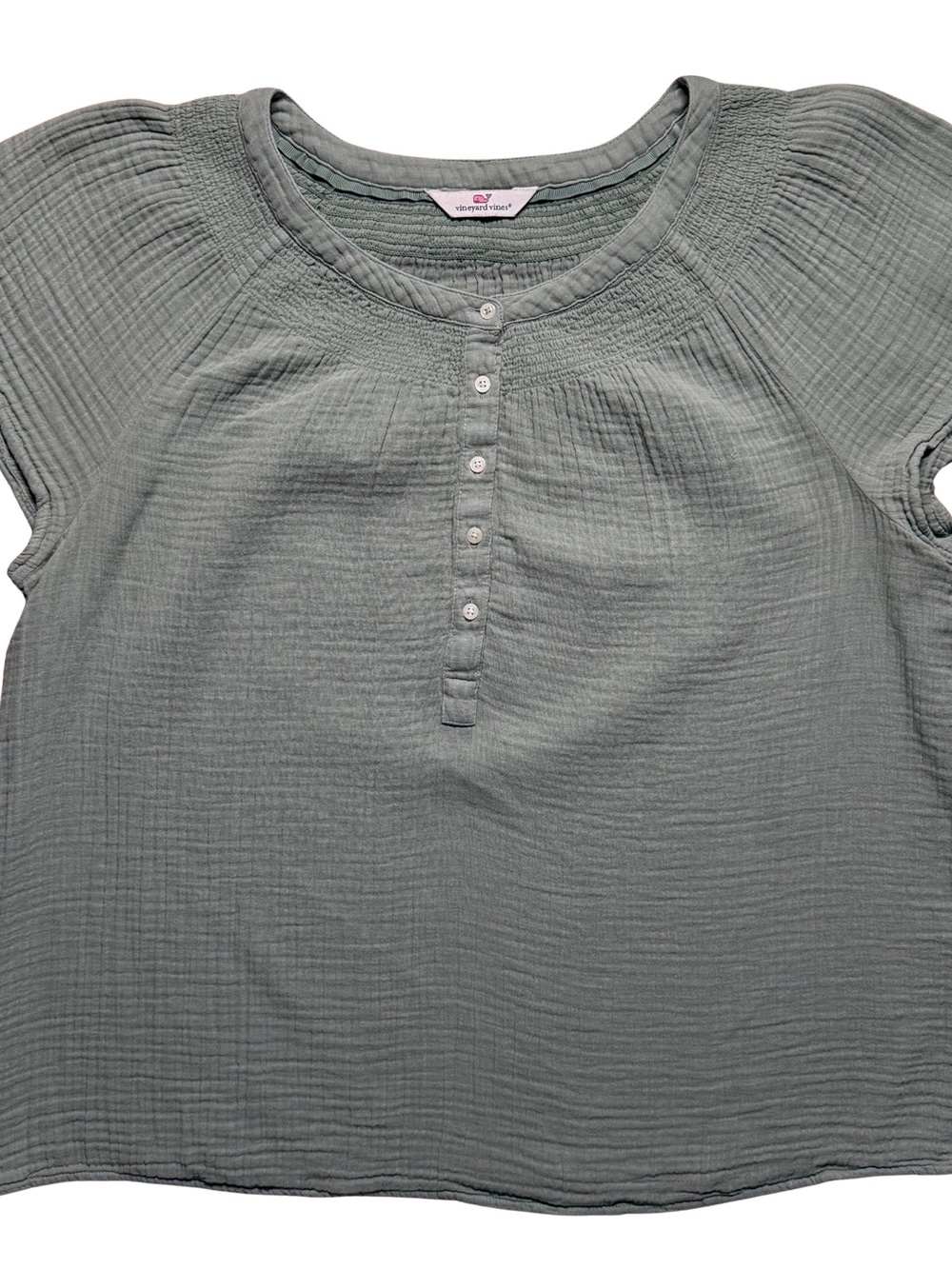 Vineyard Vines Light Sage Button-Up Gauze Flutter Sleeve Top